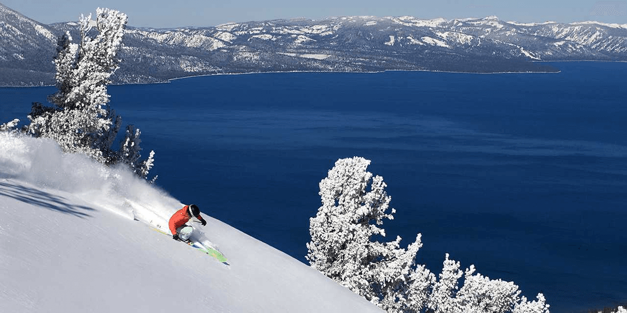 Winter view over Lake Tahoe mountains